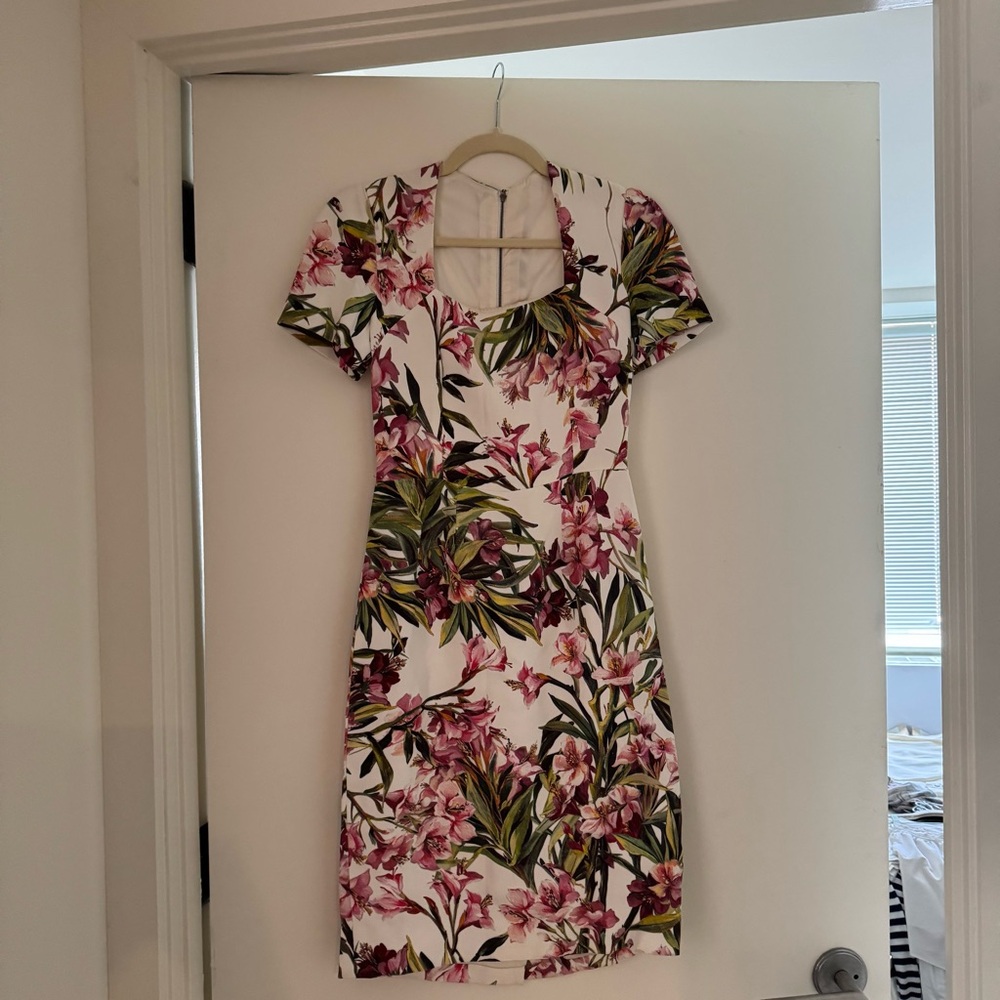 Dolce & Gabbana White Dress with Pink and Green Floral Print